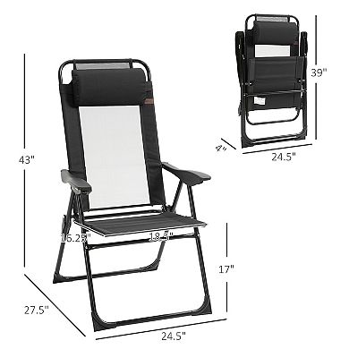 Set Of 2 Portable Folding Recliner Outdoor Patio Adjustable Backrest, Black