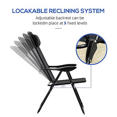 Set Of 2 Portable Folding Recliner Outdoor Patio Adjustable Backrest, Black
