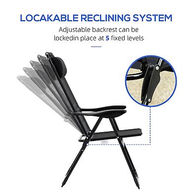 Set Of 2 Portable Folding Recliner Outdoor Patio Adjustable Backrest, Blue