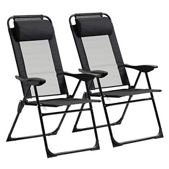 Outsunny Set of 2 Folding Patio Chairs w/ Reclining & Headrest