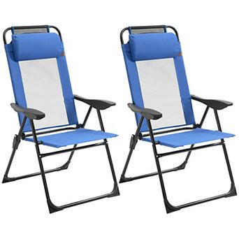 Set Of 2 Portable Folding Recliner Outdoor Patio Adjustable Backrest, Blue