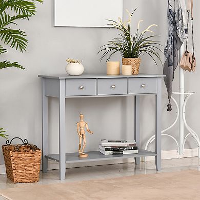 Industrial Console Desk Table W/ Drawer Bottom Shelf Living Room, Entryway, Grey