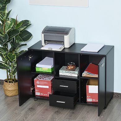 Office/home File & Scanner Storage Cabinet W/ 2 Cabinets & Top Counter, Brown