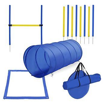 PawHut 4 pc Obstacle Dog Agility Training Course Kit Backyard Competitive Equipment Blue/Yellow