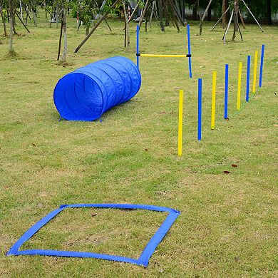 PawHut 4PC Obstacle Dog Agility Training Course Kit Backyard Competitive Equipment  Blue/Yellow