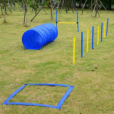 PawHut 4PC Obstacle Dog Agility Training Course Kit Backyard Competitive Equipment Blue/Yellow