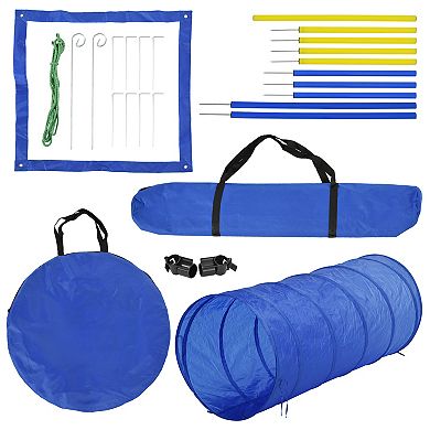 PawHut 4PC Obstacle Dog Agility Training Course Kit Backyard Competitive Equipment Blue/Yellow