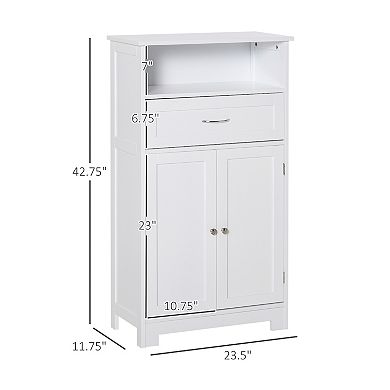 kleankin Modern Floor Bathroom Storage Cabinet Free Standing Cupboard with Drawer and Adjustable Shelf Entryway Living Room OrganizerGrey