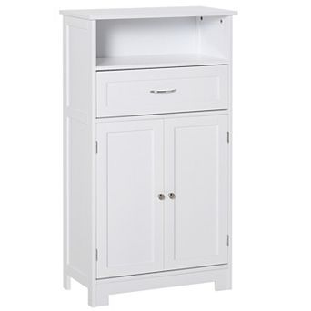 kleankin Modern Floor Bathroom Storage Cabinet Free Standing Cupboard with Drawer and Adjustable Shelf Entryway Living Room OrganizerGrey