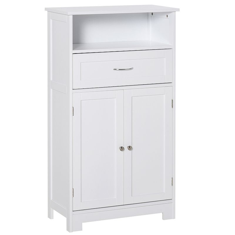 HOMCOM Tall Bathroom Storage Cabinet Freestanding Linen Tower with 2 Tier  Shelf and 2 Cupboards Narrow Side Floor Organizer White