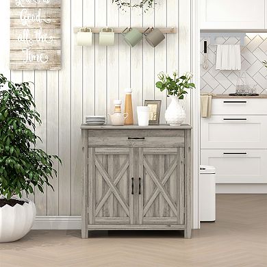 Homcom Farmhouse Sideboard Buffet Cabinet With Barn Doors And Drawer