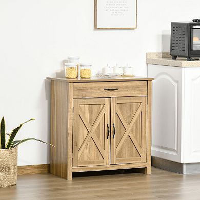 Homcom Farmhouse Sideboard Buffet Cabinet With Barn Doors And Drawer