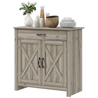 Homcom Farmhouse Sideboard Buffet Cabinet With Barn Doors And Drawer