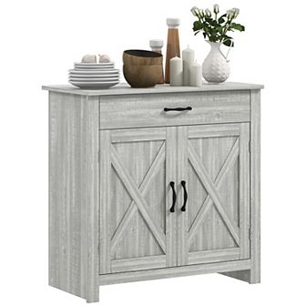 Homcom Farmhouse Sideboard Buffet Cabinet With Barn Doors And Drawer