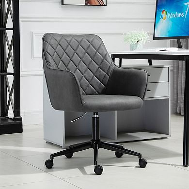 Microfiber Home Office Task Seat With 360 Swivel Wheels And Thick Padded Back