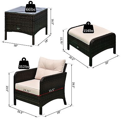 5 Pc Outdoor Patio Conversation Chaise Lounge Chair W/ Coffee Table, Brown