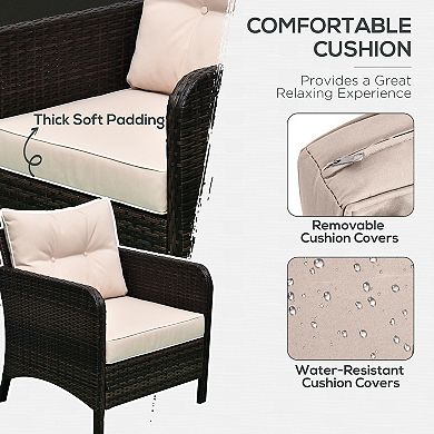 5pc Outdoor Patio Furniture Set Rattan Wicker Conversation Sofa W/ Ottoman