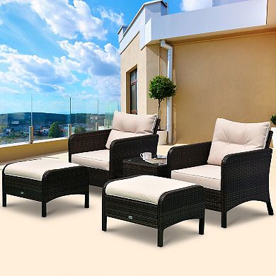 5pc Outdoor Patio Furniture Set Rattan Wicker Conversation Sofa W/ Ottoman