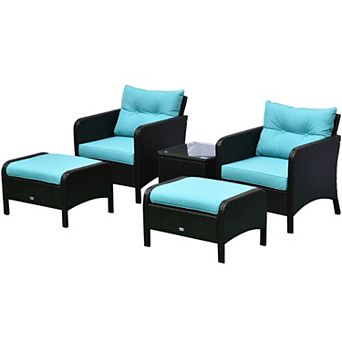 Outsunny 5 pc Outdoor Patio Furniture Set All Weather Wicker Conversation Set