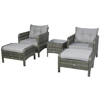 Outsunny 5 pc Outdoor Patio Furniture Set All Weather Wicker Conversation Set