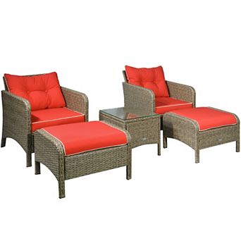 Outsunny 5 pc Outdoor Patio Furniture Set All Weather Wicker Conversation Set