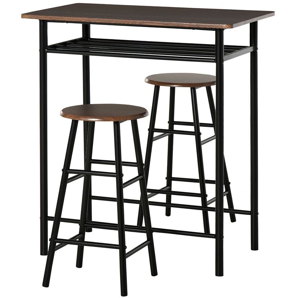 HOMCOM Bar Table Set 3 Piece Counter Height Table Chair Set with 1 ...