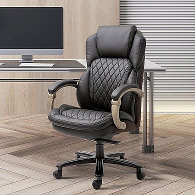 Vinsetto Big and Tall Executive Office Chair with Wide Seat Computer Desk Chair with High Back Diamond Stitching Adjustable Height and Swivel Wheels Brown