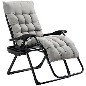 Outsunny Padded Zero Gravity Chair Folding Recliner Chair Patio Lounger with Cup Holder Adjustable Backrest Removable Cushion for Outdoor Patio Deck and Poolside Grey - 1