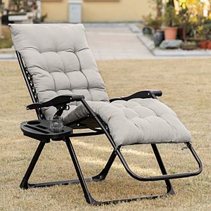 Outsunny Padded Zero Gravity Chair Folding Recliner Chair Patio Lounger with Cup Holder Adjustable Backrest Removable Cushion for Outdoor Patio Deck and Poolside Grey - 3