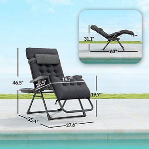 Outsunny Padded Zero Gravity Chair Folding Recliner Chair Patio Lounger with Cup Holder Adjustable Backrest Removable Cushion for Outdoor Patio Deck and Poolside Grey - 3