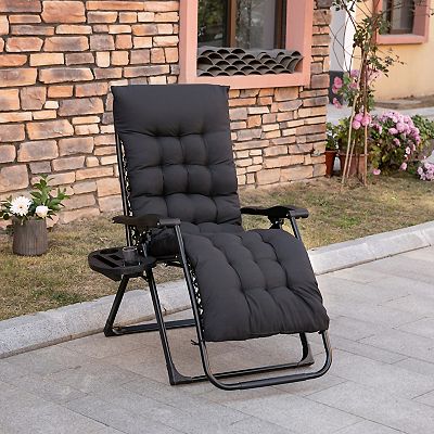 Outsunny Padded Zero Gravity Chair W Cup Holder Tray