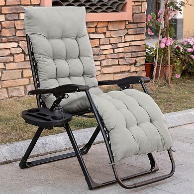 Zero Gravity Folding Patio Recliner, Cushion, Reclining Chair, Cup Holder Grey