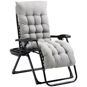 Outsunny Padded Zero Gravity Chair Folding Recliner Chair Patio Lounger with Cup Holder Adjustable Backrest Removable Cushion for Outdoor Patio Deck and Poolside Grey - 2