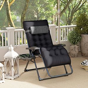 Outsunny Padded Zero Gravity Chair Folding Recliner Chair Patio Lounger with Cup Holder Adjustable Backrest Removable Cushion for Outdoor Patio Deck and Poolside Grey - 2