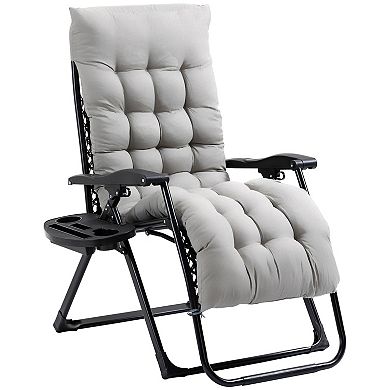 Zero Gravity Folding Patio Recliner, Cushion, Reclining Chair, Cup Holder Grey