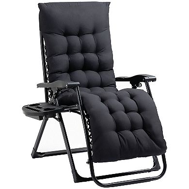 Zero Gravity Folding Patio Recliner, Cushion, Reclining Chair, Cup Holder Grey