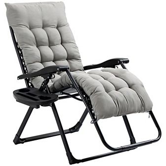 Outsunny Padded Zero Gravity Chair W/ Cup Holder Tray