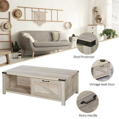Homcom Farmhouse Coffee Table With Storage And Drawer, Distressed