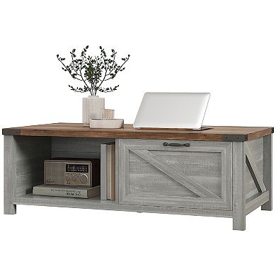 Homcom Farmhouse Coffee Table With Storage And Drawer, Distressed