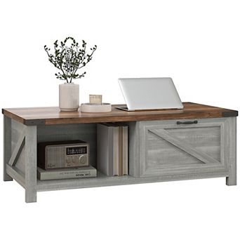 Homcom Farmhouse Coffee Table With Storage And Drawer, Distressed