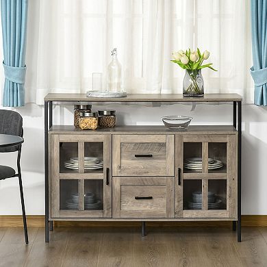 47" Kitchen Sideboard Buffet Storage Cabinet W/ Open Shelf & 2 Drawers, Brown