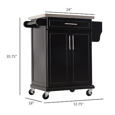 Wood Kitchen Island Cart Storage Box Cabinet  Drawer Trolley W/ Stainless Steel