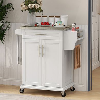 Homcom Rolling Kitchen Island On Wheels With Drawer, Spice Rack
