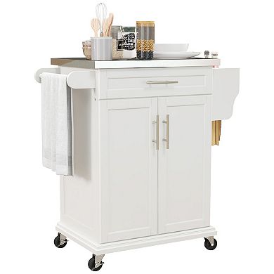 Wood Kitchen Island Cart Storage Box Cabinet  Drawer Trolley W/ Stainless Steel