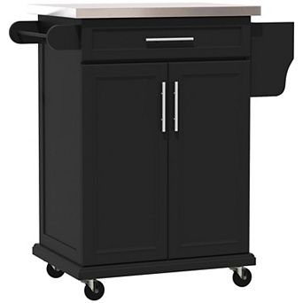 Homcom Rolling Kitchen Island On Wheels With Drawer, Spice Rack