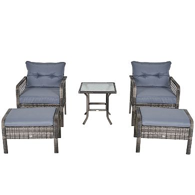5-pc Backyard Conversation Set W/ 2 Armchairs, 2 Ottomans & 1 Coffee Table Grey