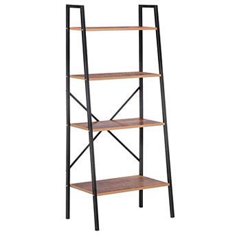 HOMCOM Industrial 4 tier Ladder Shelf Bookshelf Vintage Storage Rack Plant Stand with Wood Metal Frame for Living Room Bathroom