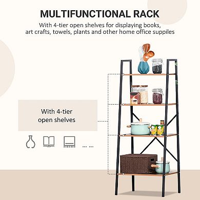 HOMCOM Industrial 4 Tier Ladder Shelf Bookshelf Vintage Storage Rack Plant Stand with Wood Metal Frame for Living Room Bathroom