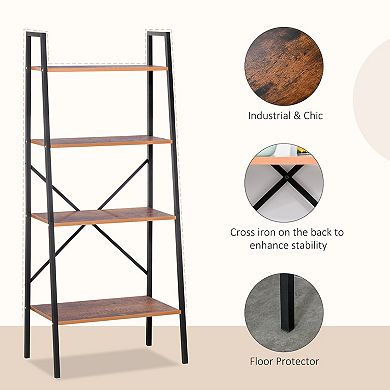 HOMCOM Industrial 4 Tier Ladder Shelf Bookshelf Vintage Storage Rack Plant Stand with Wood Metal Frame for Living Room Bathroom