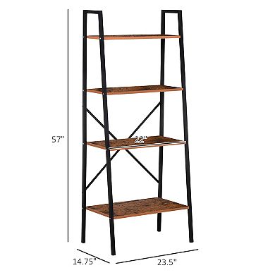 HOMCOM Industrial 4 Tier Ladder Shelf Bookshelf Vintage Storage Rack Plant Stand with Wood Metal Frame for Living Room Bathroom